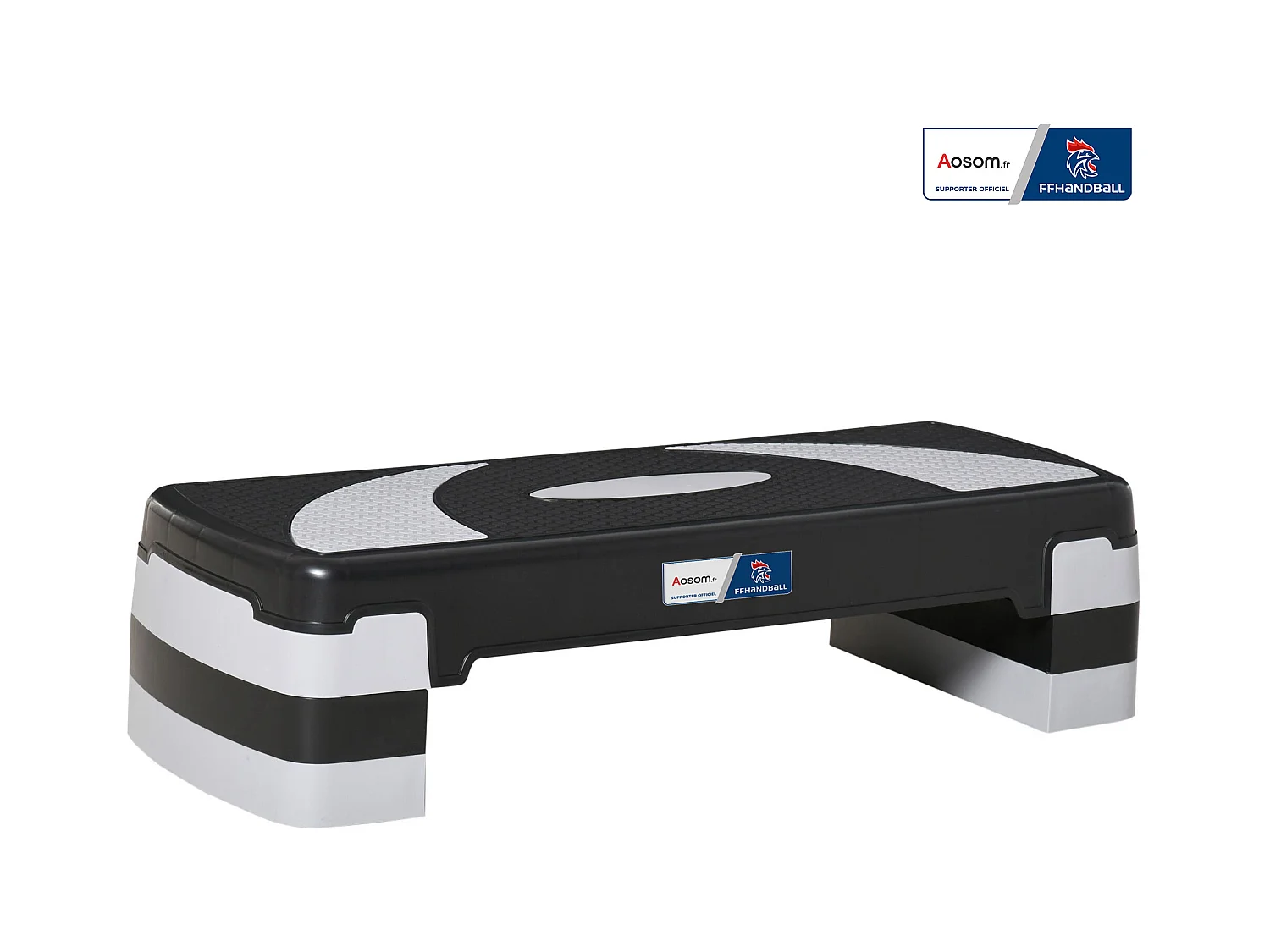 Stepper fitness aerobic - collaboration Aosom.fr x FFHandball - hauteur reglable surface antiderapante - noir gris