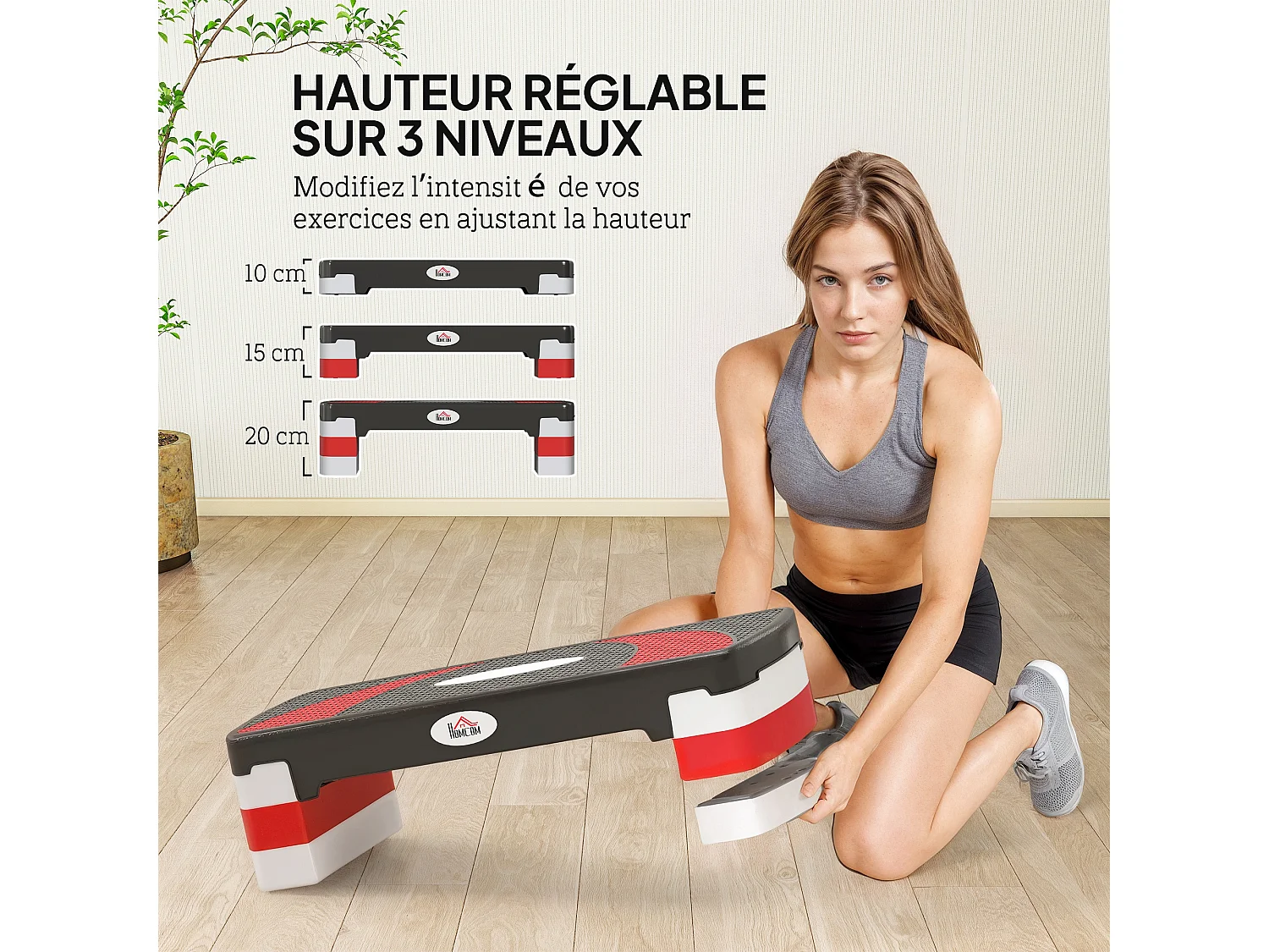 Stepper fitness aerobic - collaboration Aosom.fr x FFHandball - hauteur reglable surface antiderapante - noir gris