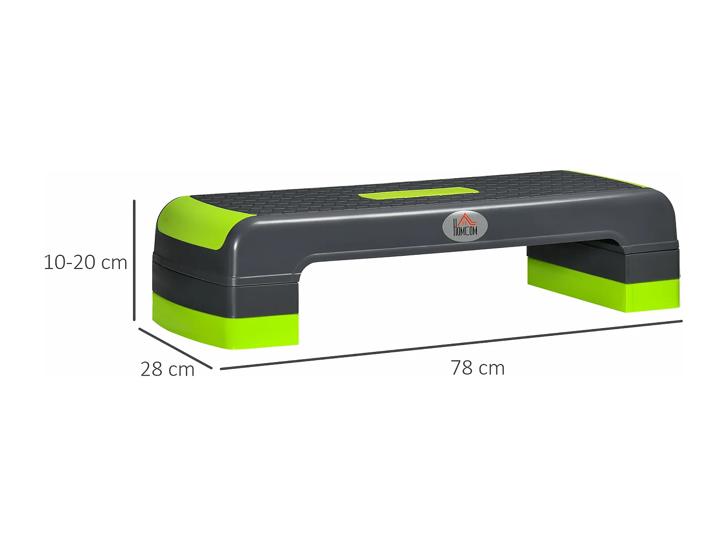 Stepper Fitness Aerobic hauteur reglable surface antiderapante dim. 78L x 28l x 10/15/20H cm PP noir vert