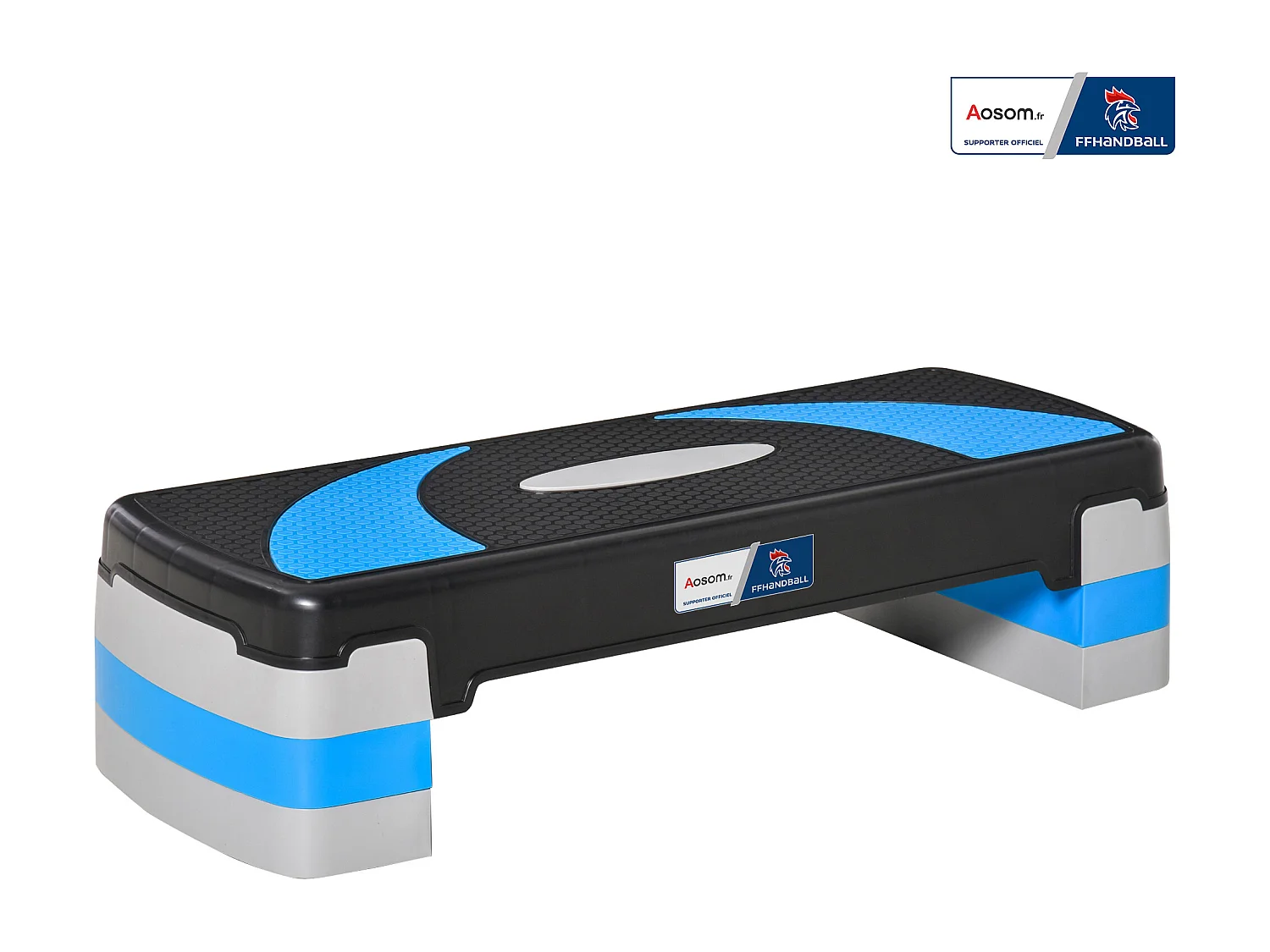 Stepper fitness aerobic - collaboration Aosom.fr x FFHandball - hauteur reglable surface antiderapante - noir bleu