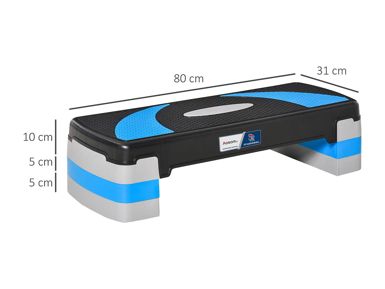 Stepper fitness aerobic - collaboration Aosom.fr x FFHandball - hauteur reglable surface antiderapante - noir bleu