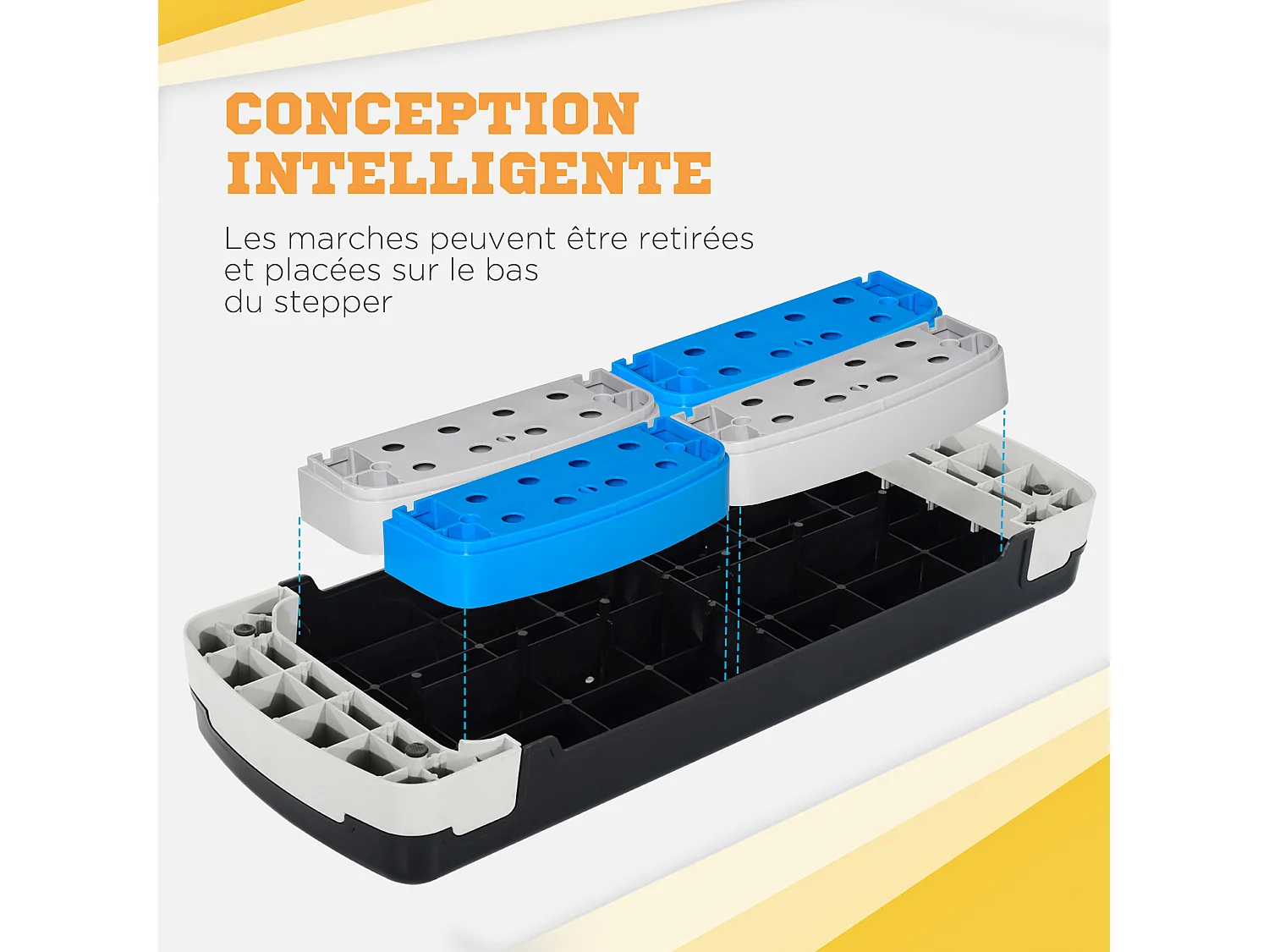 Stepper fitness aerobic - collaboration Aosom.fr x FFHandball - hauteur reglable surface antiderapante - noir bleu