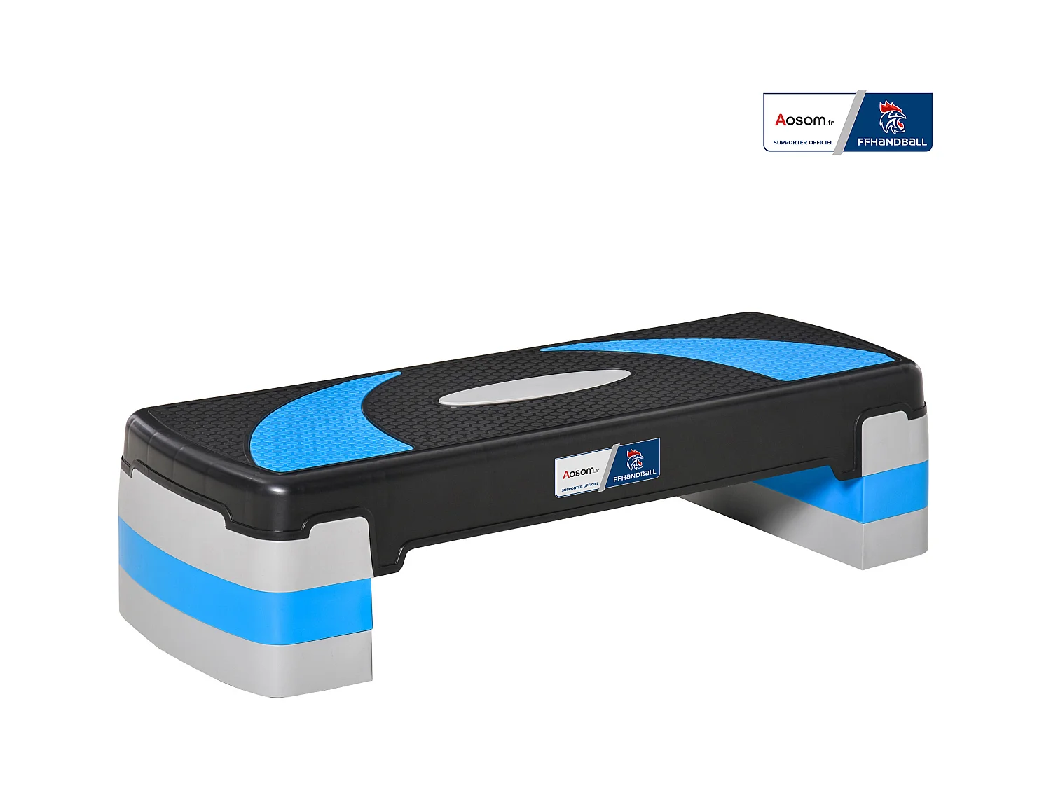 Stepper fitness aerobic - collaboration Aosom.fr x FFHandball - hauteur reglable surface antiderapante - noir bleu