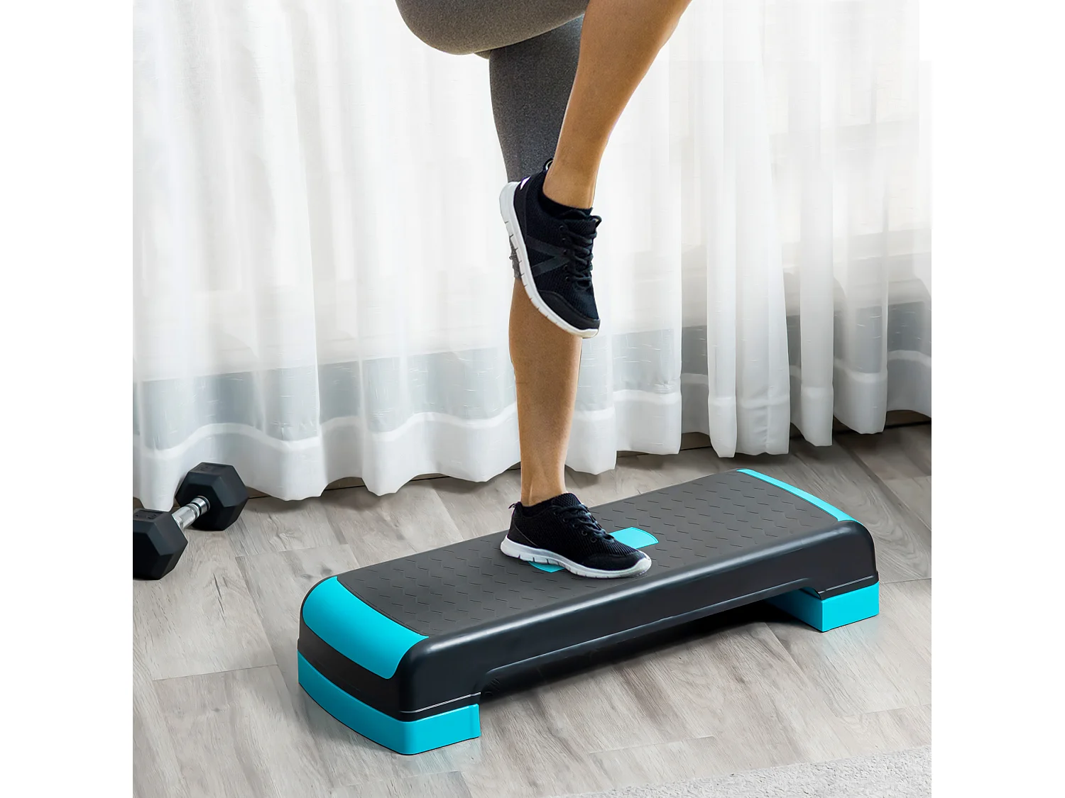 Stepper Fitness Aerobic hauteur reglable surface antiderapante dim. 78L x 28l x 10/15/20H cm PP noir bleu