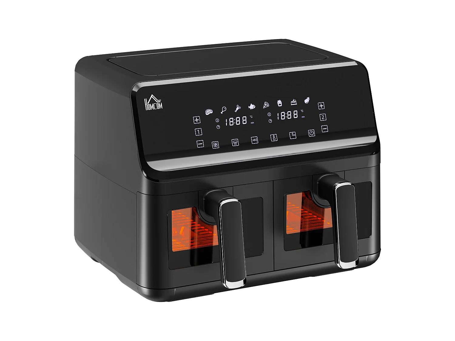 Friteuse à air 2 paniers 2500W 8L - air fryer multifonction 8 programmes - température réglable - timer 60 min. - noir