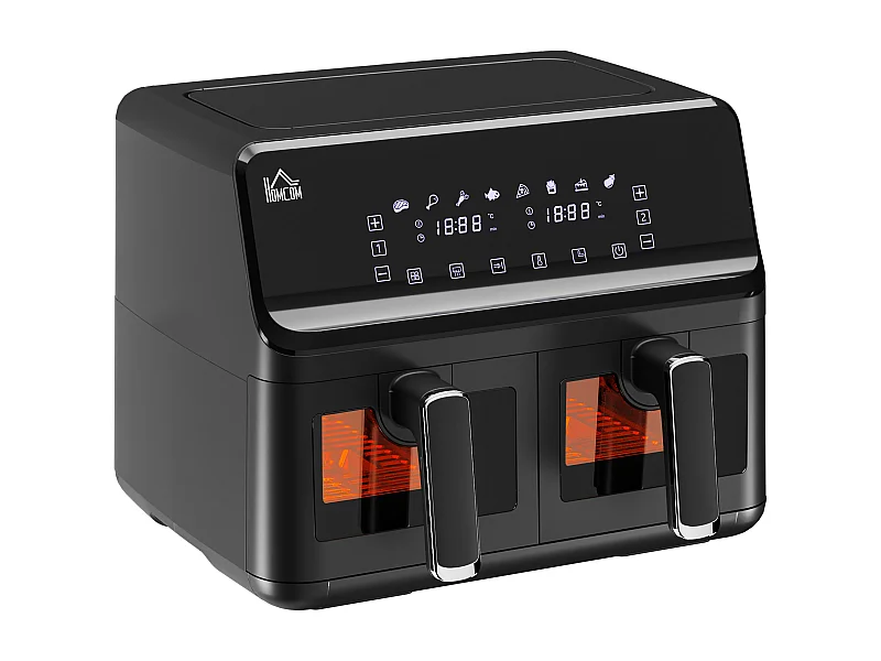 Friteuse à air 2 paniers 2500W 8L - air fryer multifonction 8 programmes - température réglable - timer 60 min. - noir