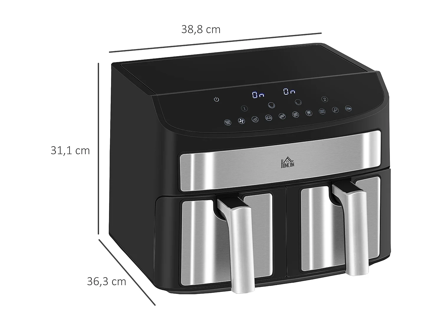 Friteuse à air sans huile air fryer double compartiment total 8L - 2400W - 10 programmes, température réglable, timer - noir