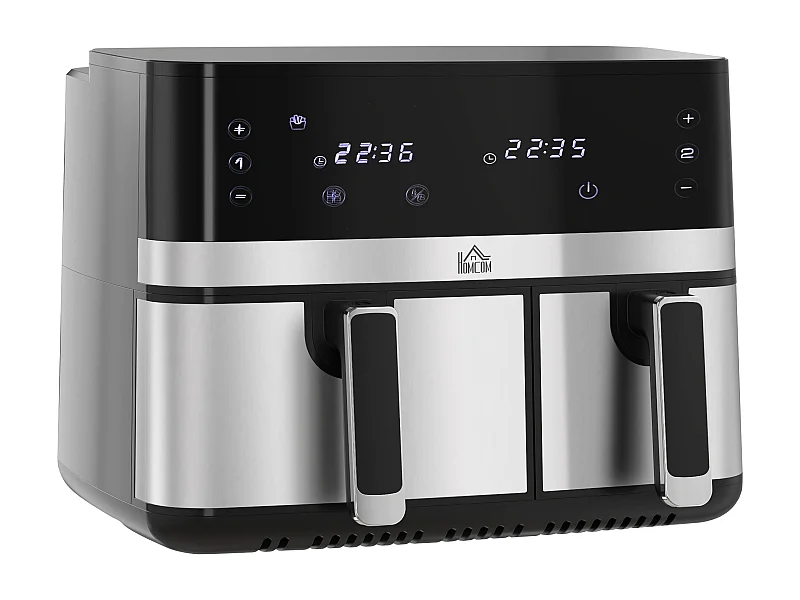 Friteuse à air 2700W - air fryer - double compartiment 8,5L - 8 programmes, température réglable, timer, 2 paniers - noir