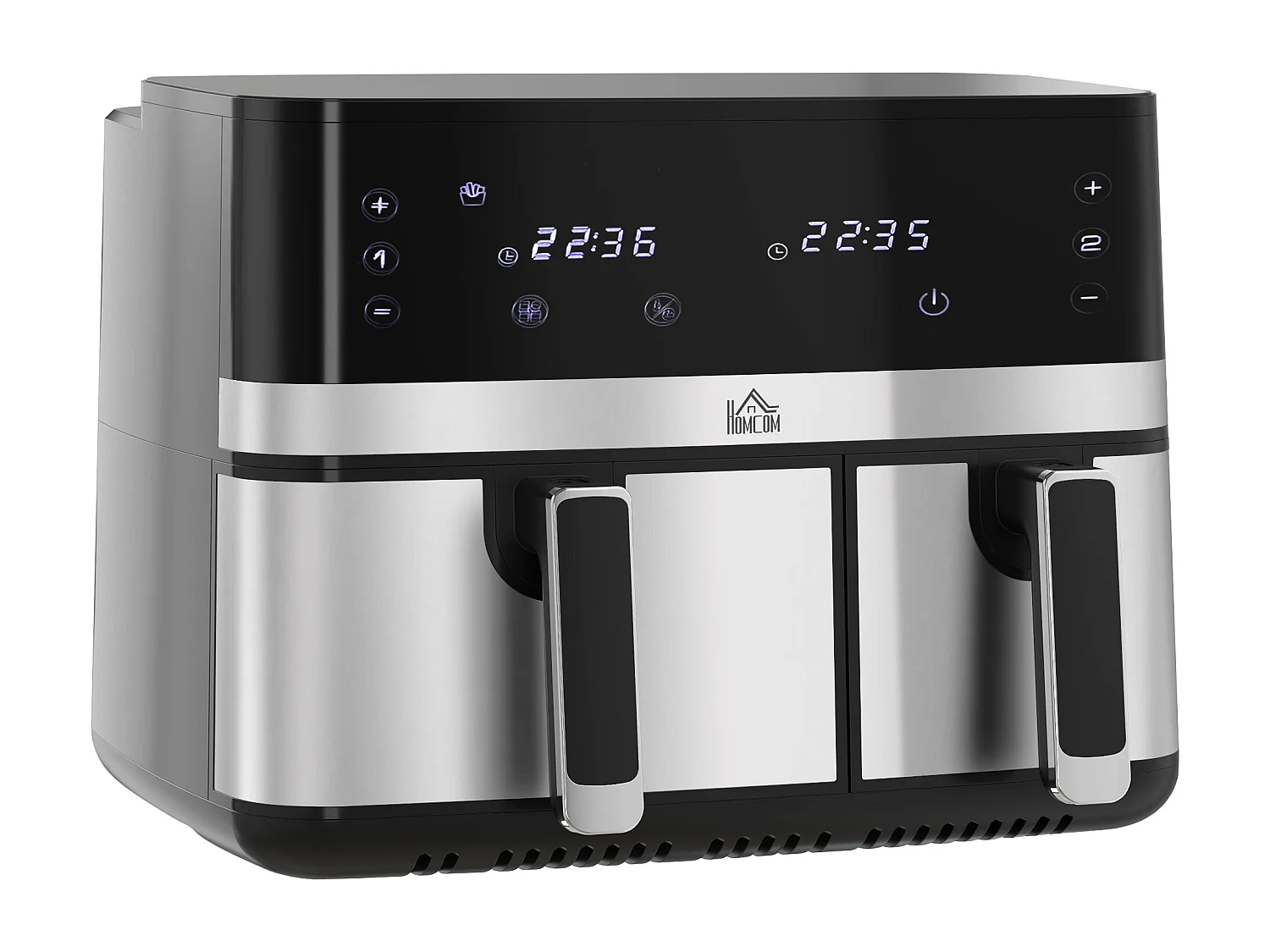 Friteuse à air 2700W - air fryer - double compartiment 8,5L - 8 programmes, température réglable, timer, 2 paniers - noir