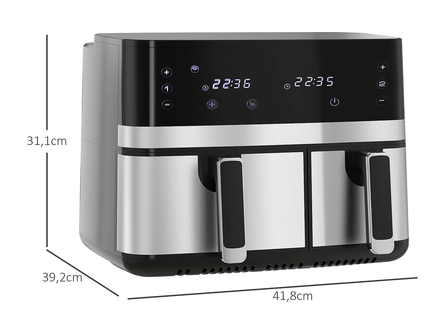 Friteuse à air 2700W - air fryer - double compartiment 8,5L - 8 programmes, température réglable, timer, 2 paniers - noir