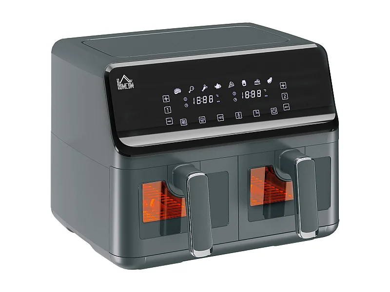 Friteuse à air 2 paniers 2500W 8L - air fryer multifonction 8 programmes - température réglable - timer 60 min. - noir