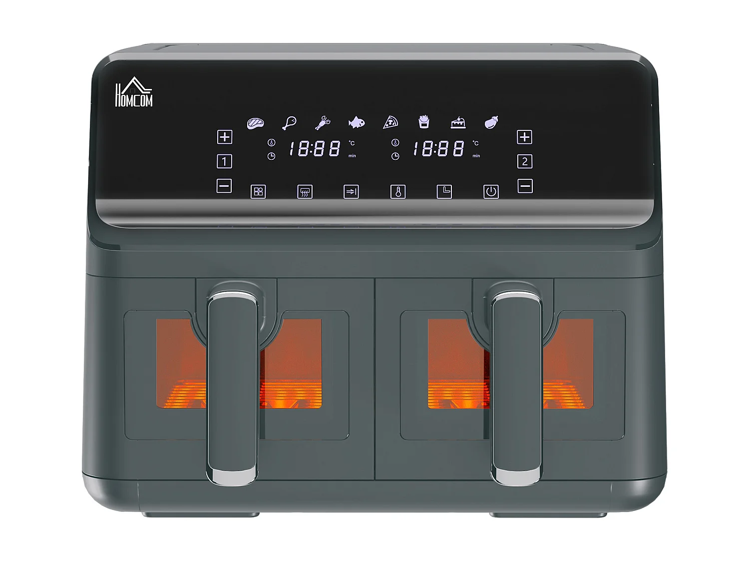 Friteuse à air 2 paniers 2500W 8L - air fryer multifonction 8 programmes - température réglable - timer 60 min. - noir