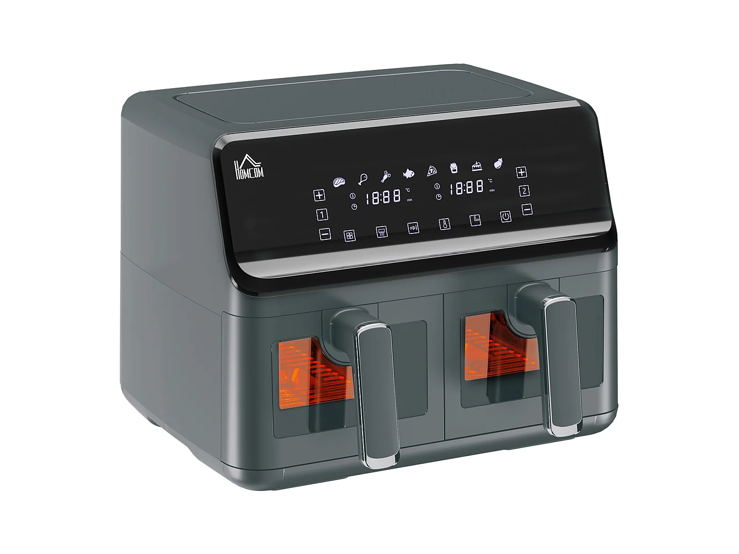 Friteuse à air 2 paniers 2500W 8L - air fryer multifonction 8 programmes - température réglable - timer 60 min. - noir