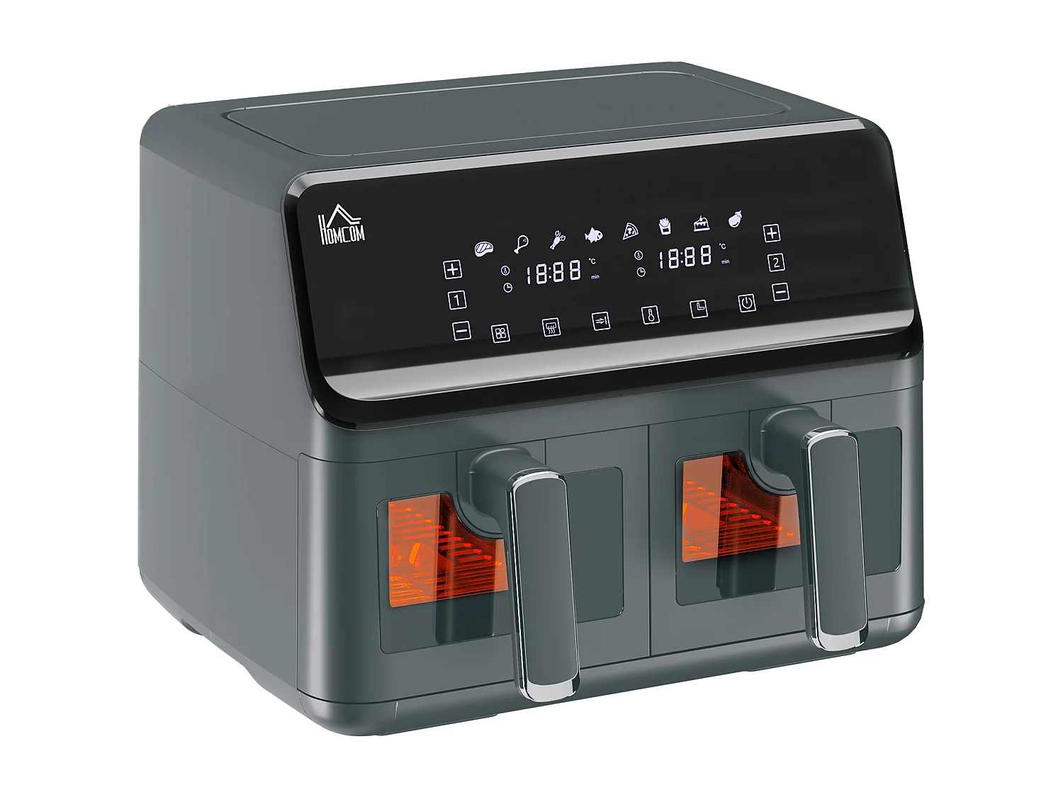 Friteuse à air 2 paniers 2500W 8L - air fryer multifonction 8 programmes - température réglable - timer 60 min. - noir