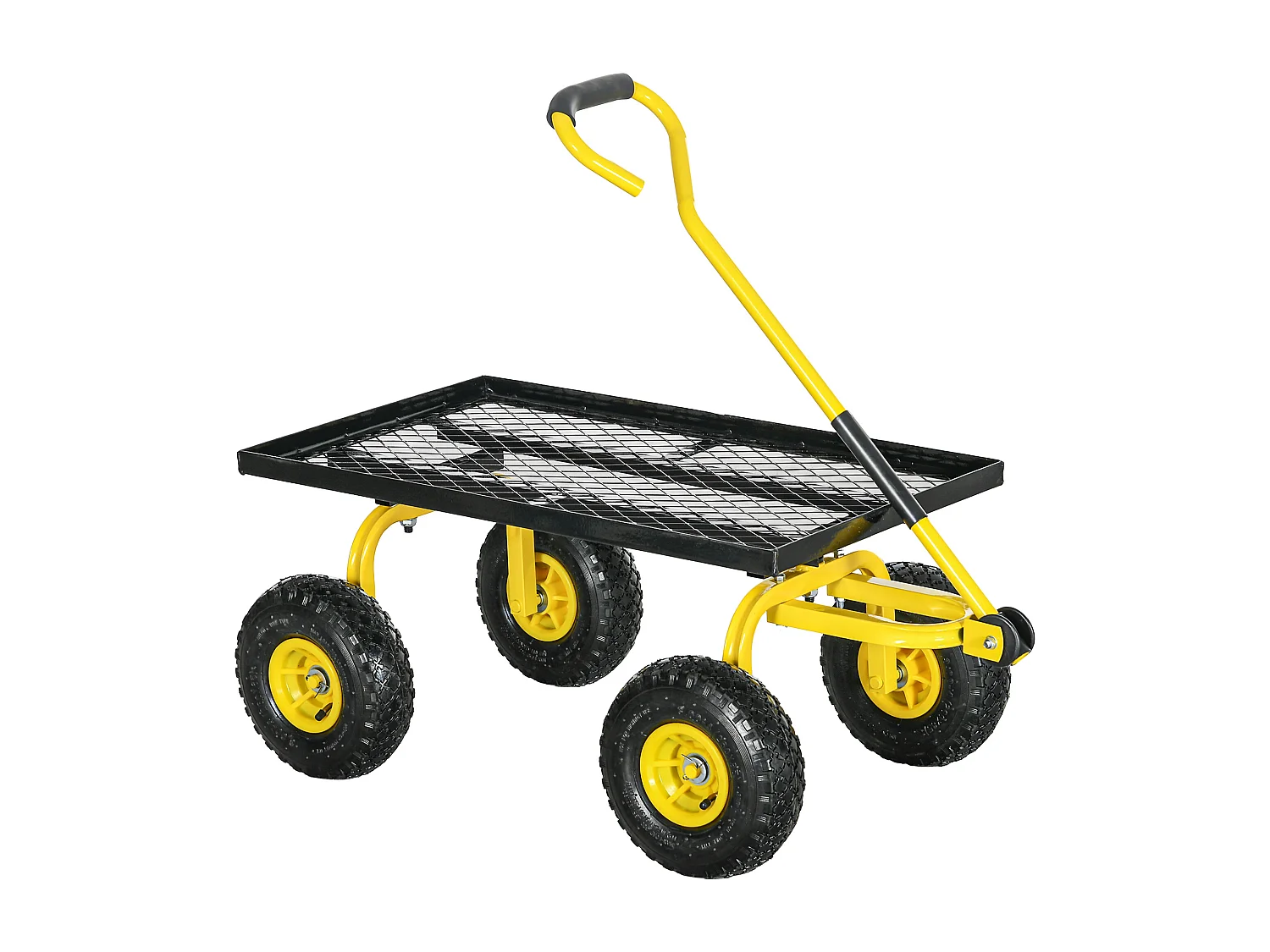 Chariot de transport jardin remorque à main charrette à bras 4 roues charge max. 150 Kg acier noir jaune