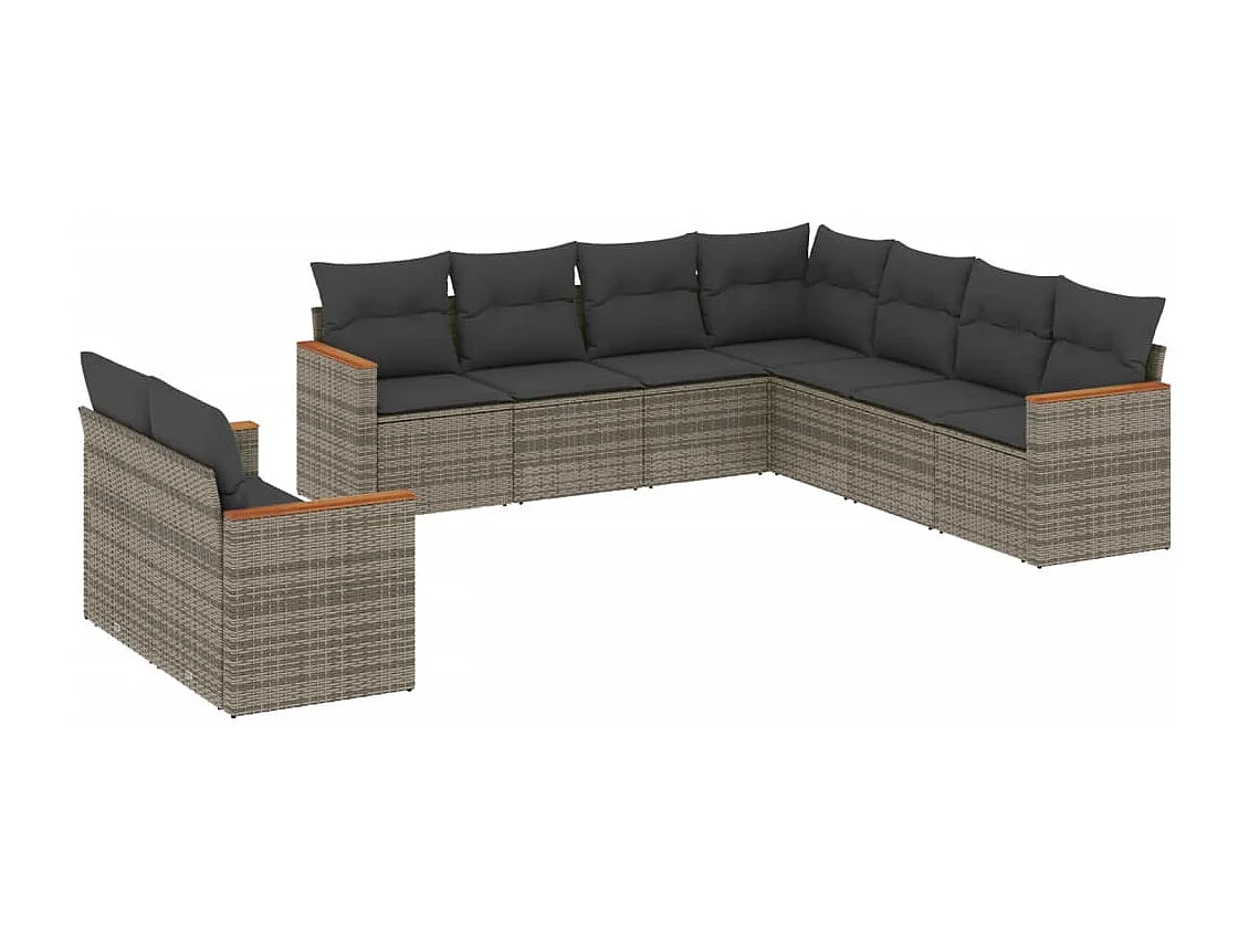9-delige Loungeset met kussens poly rattan grijs