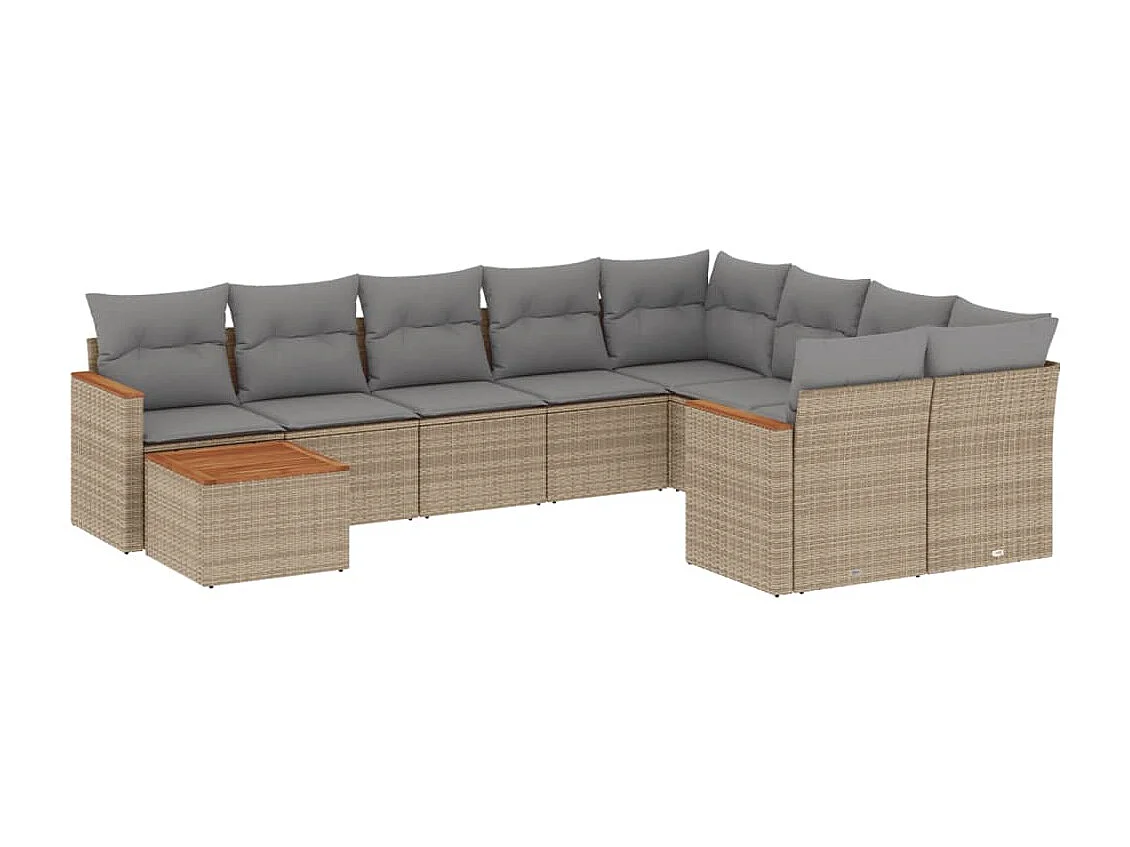 10-delige Loungeset met kussens poly rattan gemengd beige