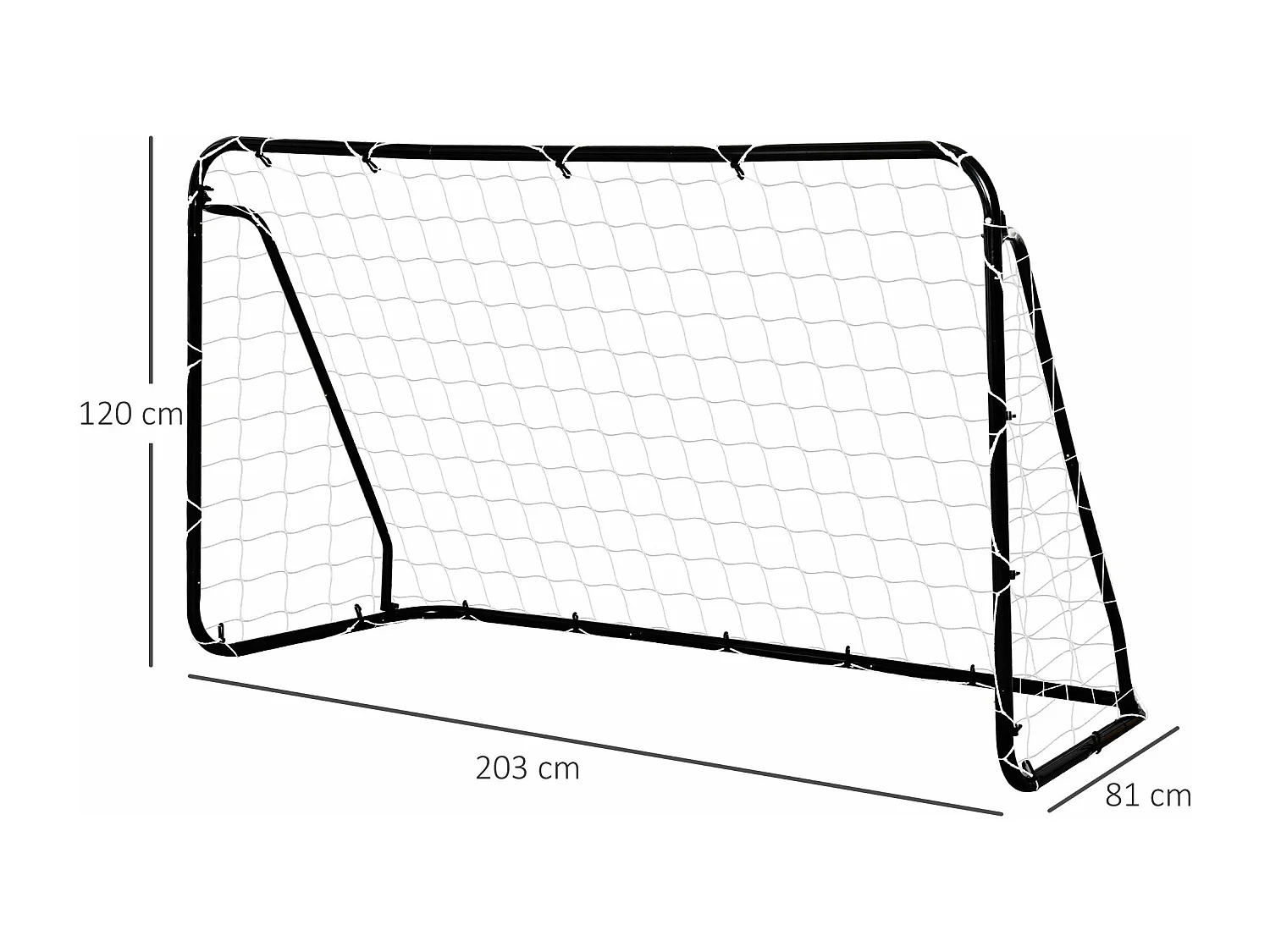 But de football - cage de foot - but futsal dim. 203L x 81l x 120H cm - châssis métal époxy filet polyester - piquets inclus - noir