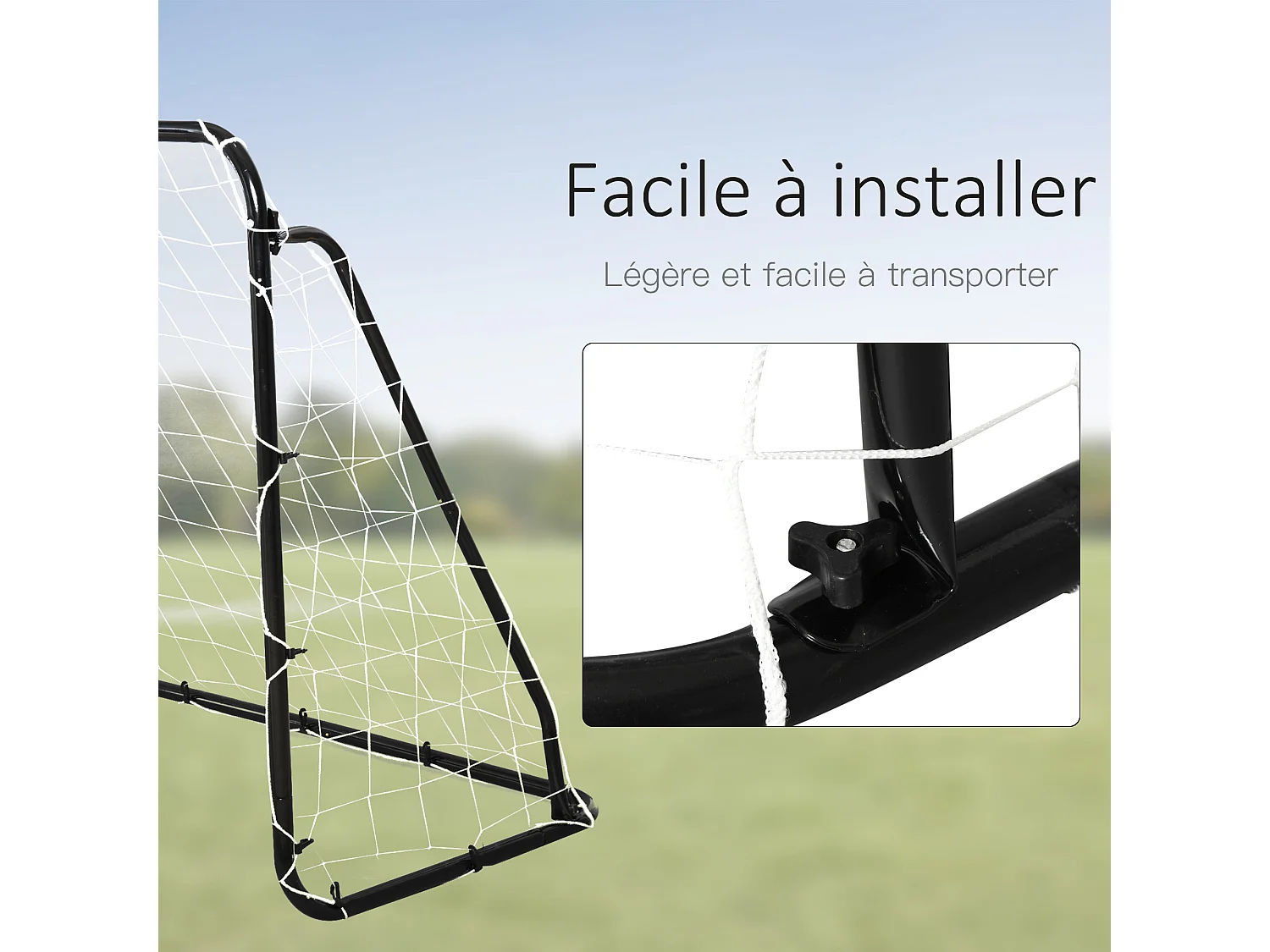 But de football - cage de foot - but futsal dim. 203L x 81l x 120H cm - châssis métal époxy filet polyester - piquets inclus - noir