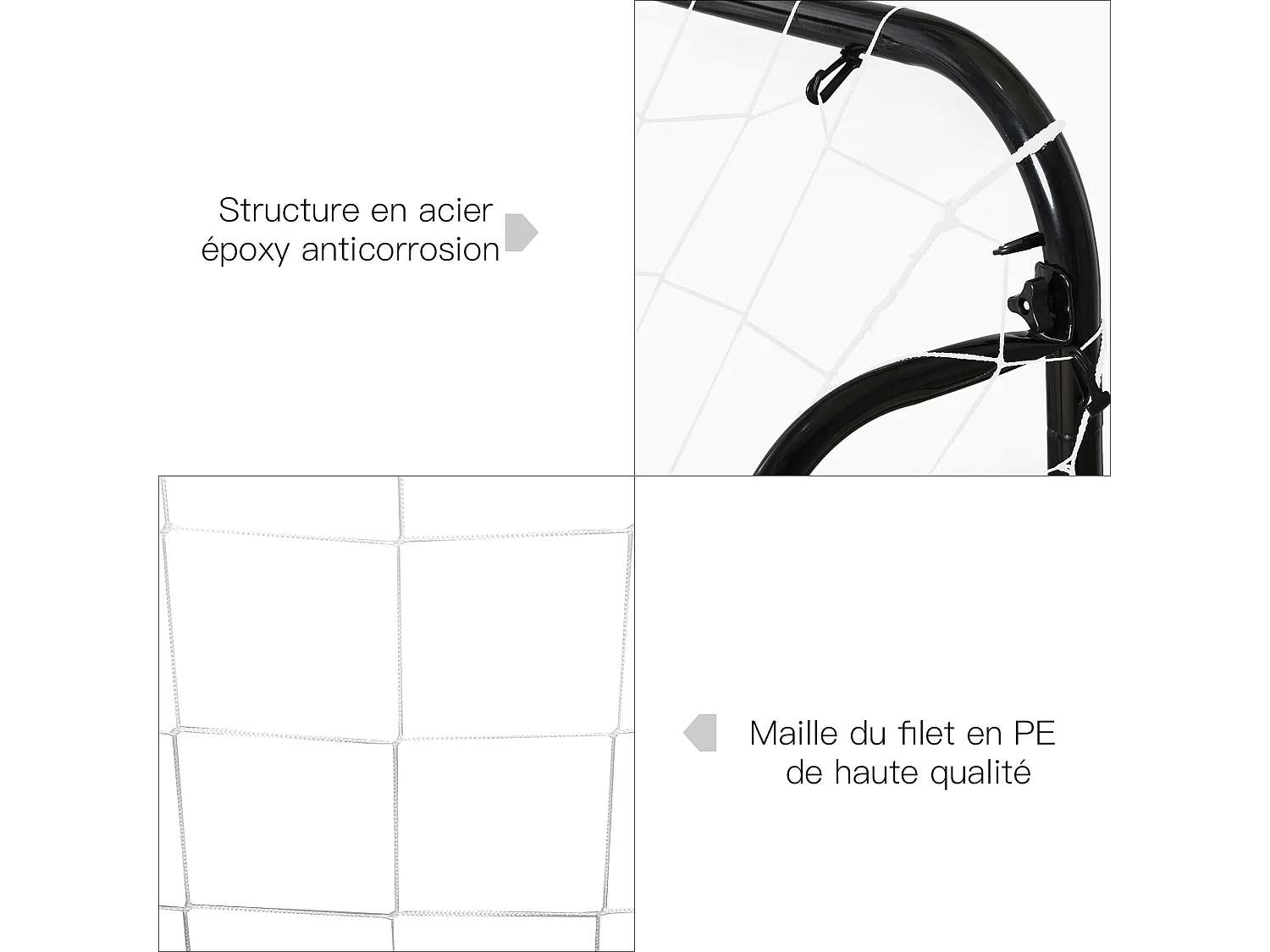 But de football - cage de foot - but futsal dim. 203L x 81l x 120H cm - châssis métal époxy filet polyester - piquets inclus - noir