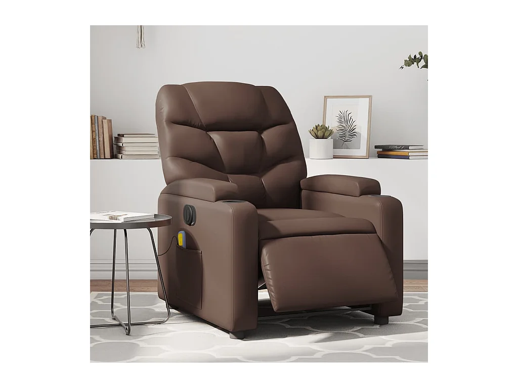 Fauteuil massant inclinable électrique marron similicuir