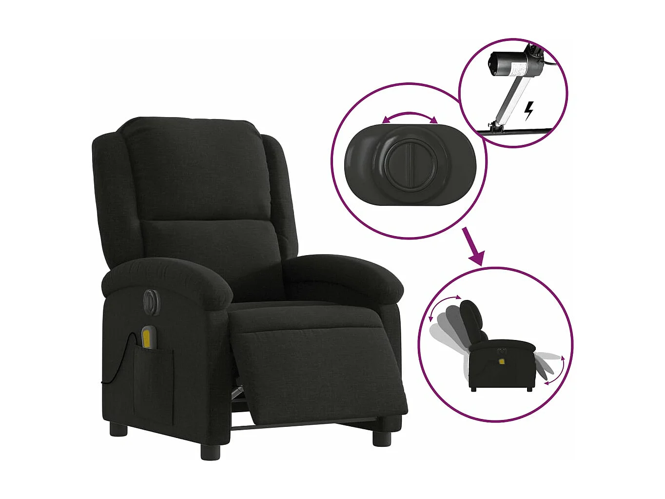 Fauteuil massant inclinable électrique Noir Tissu