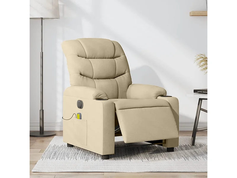 Fauteuil inclinable massant électrique crème tissu
