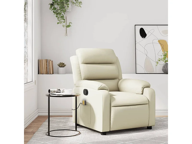Sillón reclinable de masaje cuero sintético crema