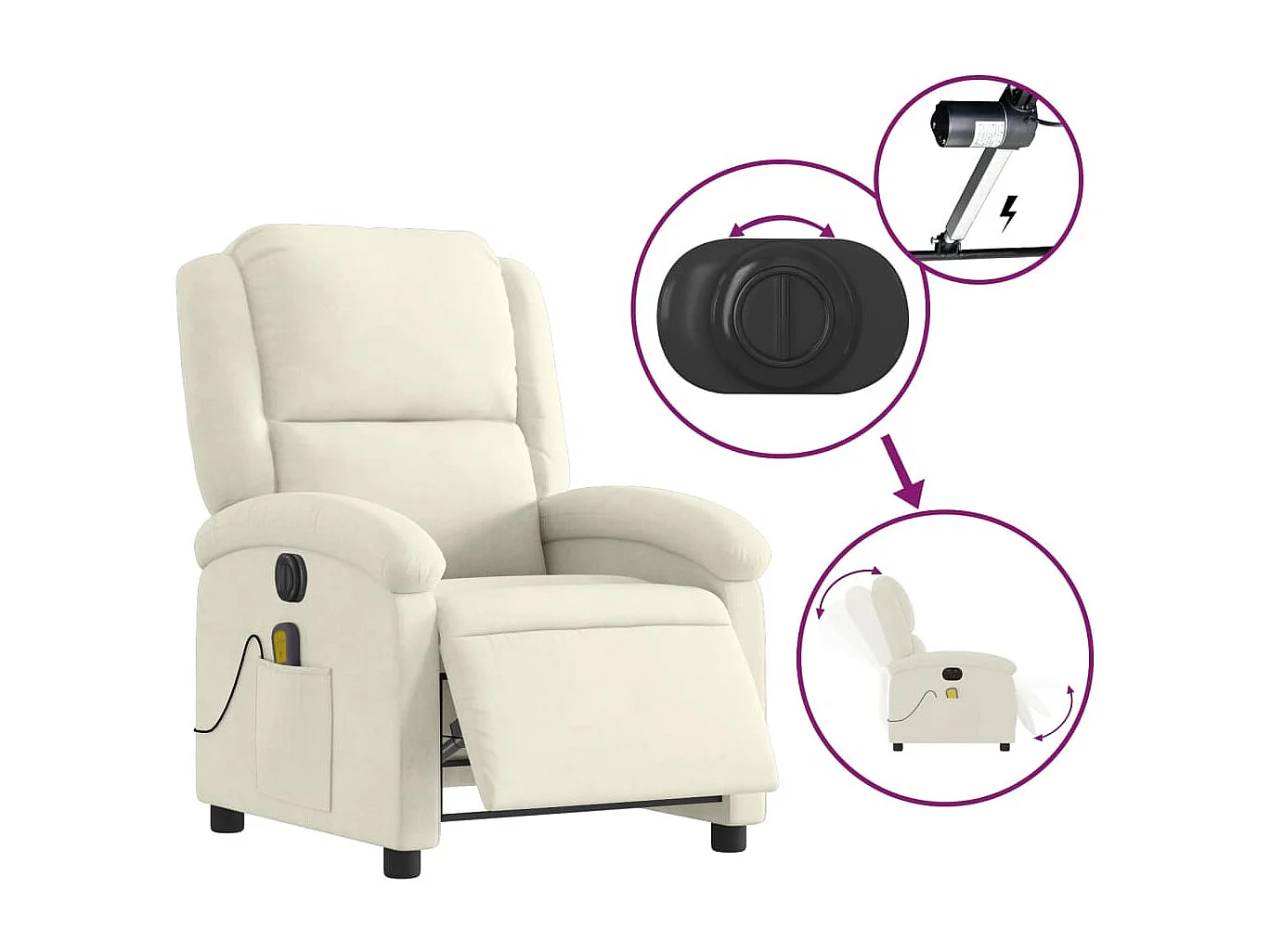 Fauteuil inclinable massant électrique crème velours