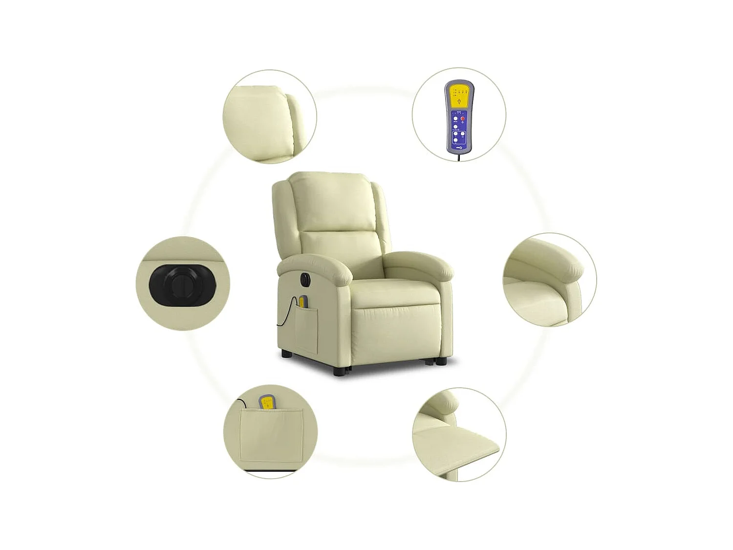 Fauteuil inclinable massant électrique crème cuir véritable