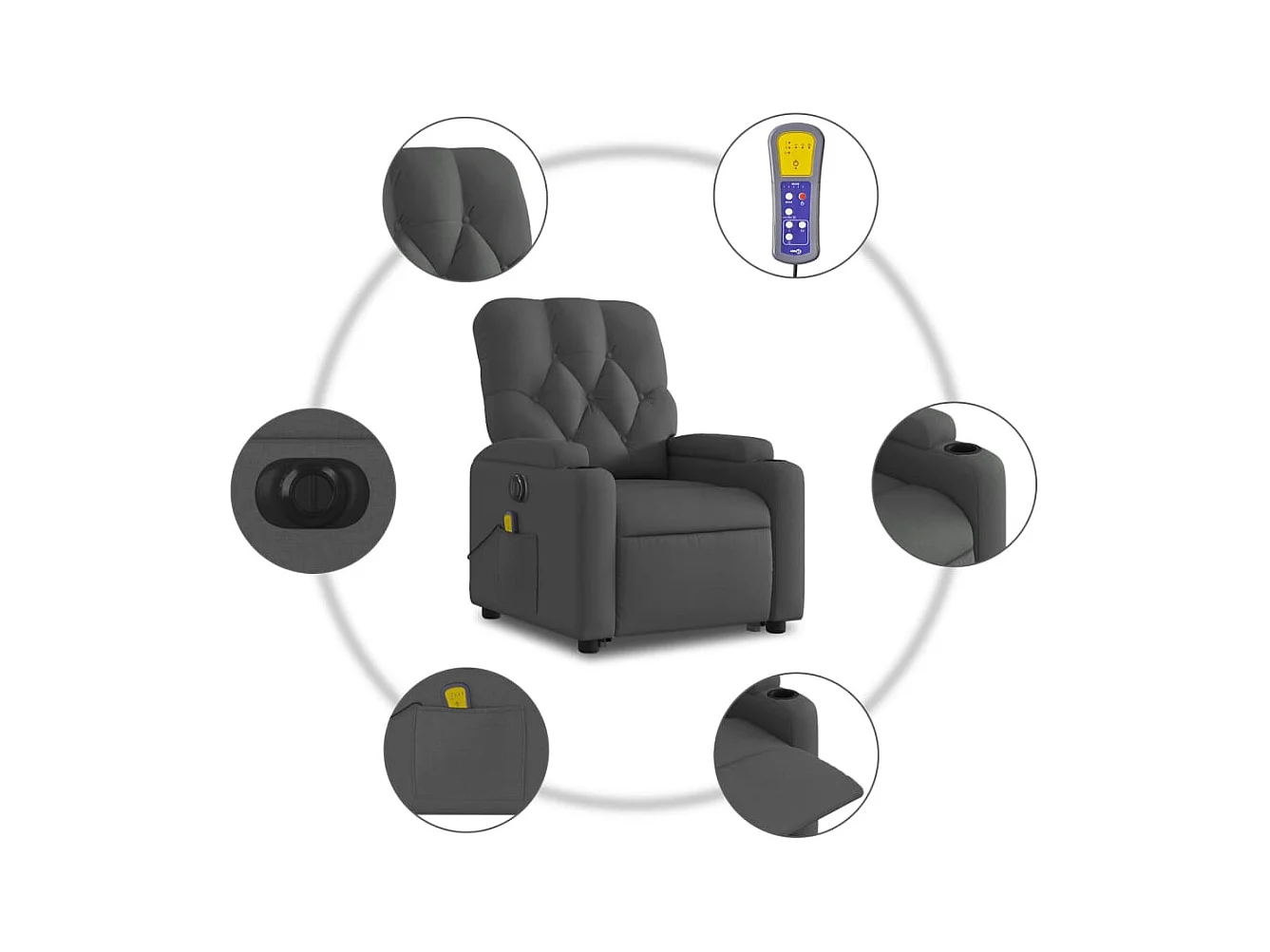 Fauteuil inclinable massant électrique Gris foncé Tissu