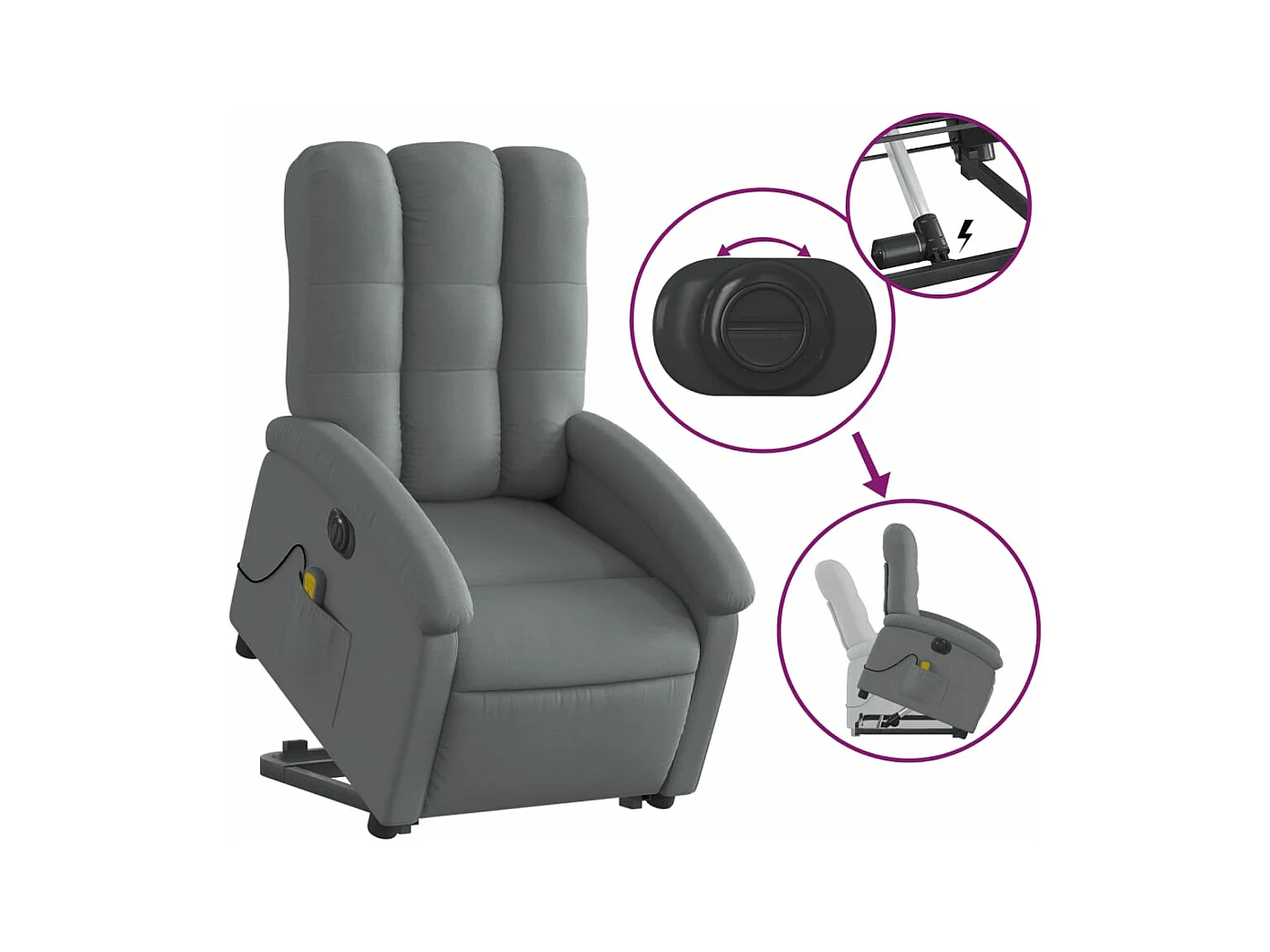 Fauteuil inclinable massant électrique Gris foncé Tissu