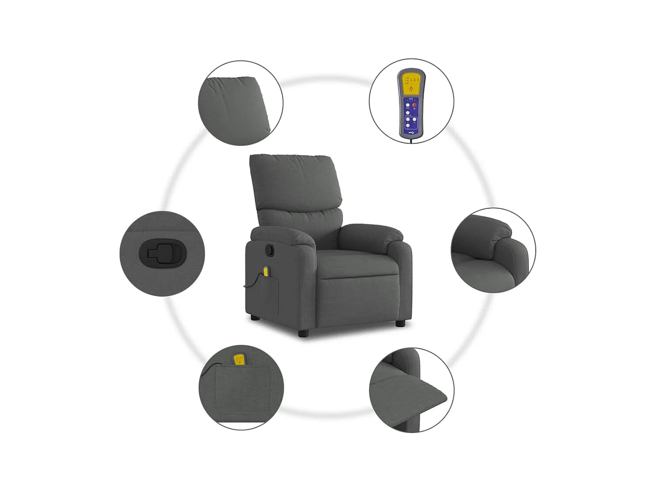 Fauteuil massant inclinable Gris foncé Tissu