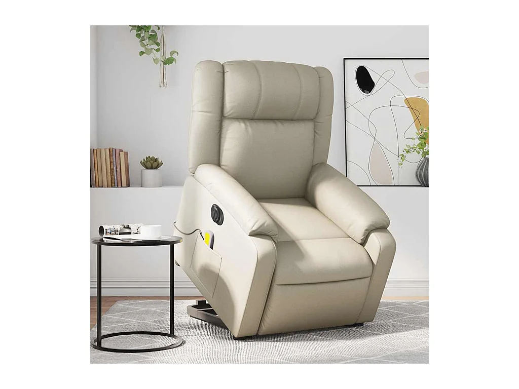 Sillón de masaje elevable eléctrico cuero sintético crema