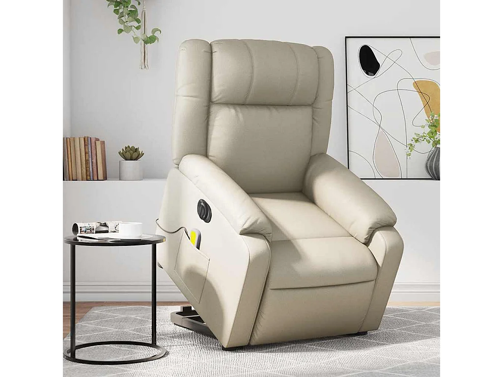 Fauteuil inclinable massant électrique crème similicuir