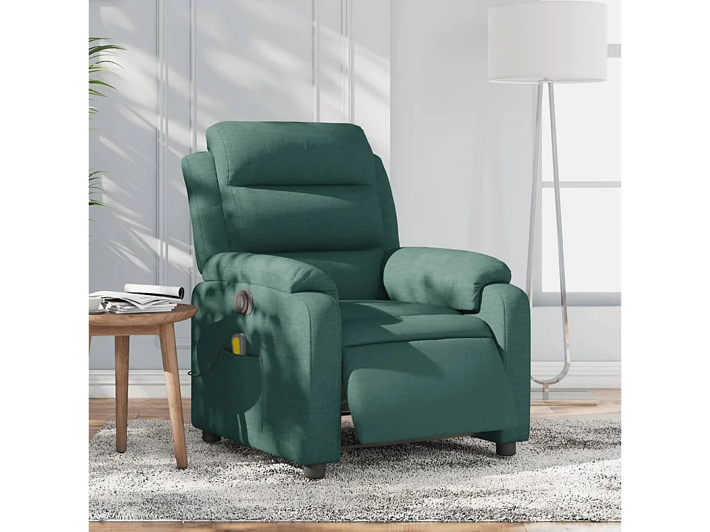 Fauteuil massant inclinable électrique Vert foncé Tissu