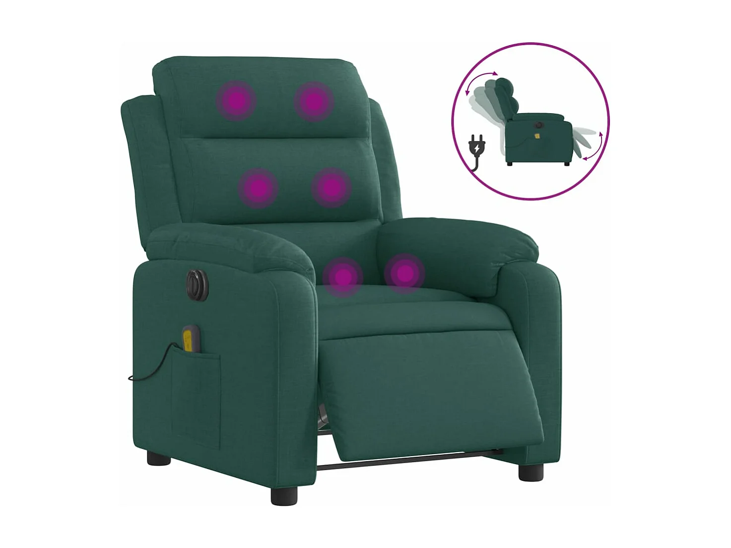 Fauteuil massant inclinable électrique Vert foncé Tissu