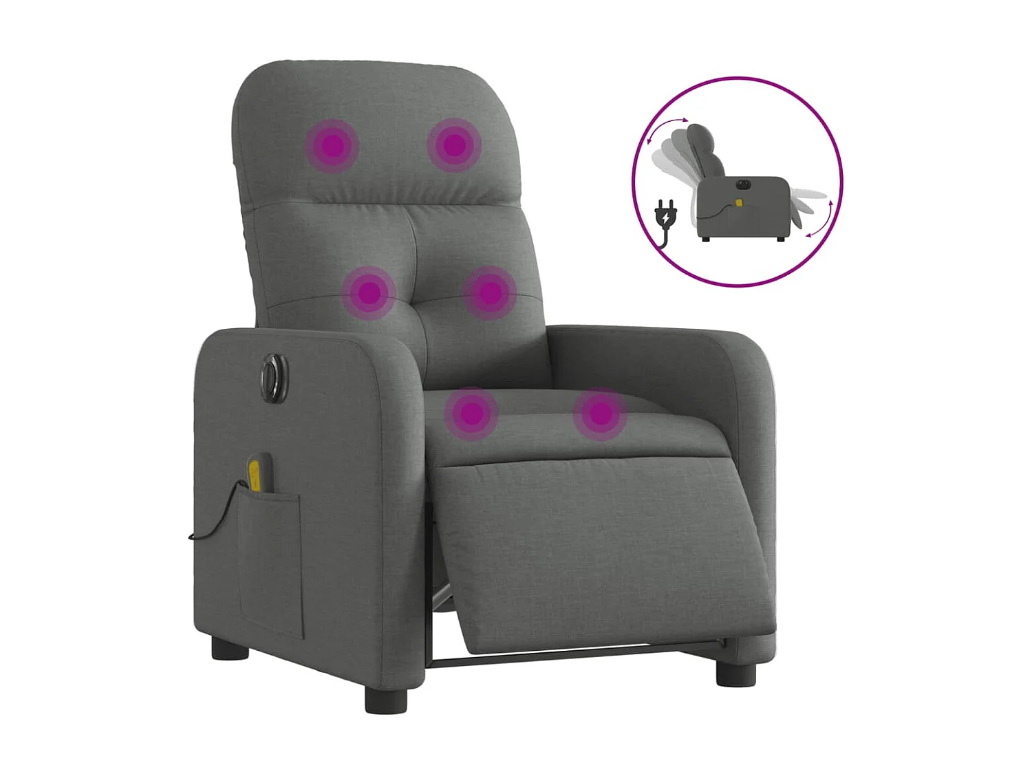 Fauteuil inclinable massant électrique gris foncé tissu