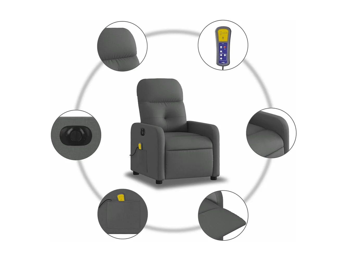 Fauteuil inclinable massant électrique gris foncé tissu