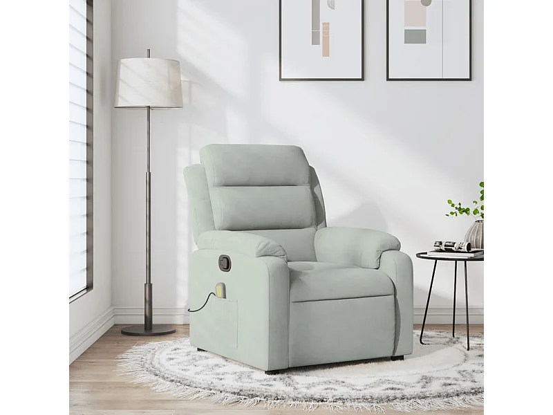 Sillón reclinable de masaje terciopelo gris claro