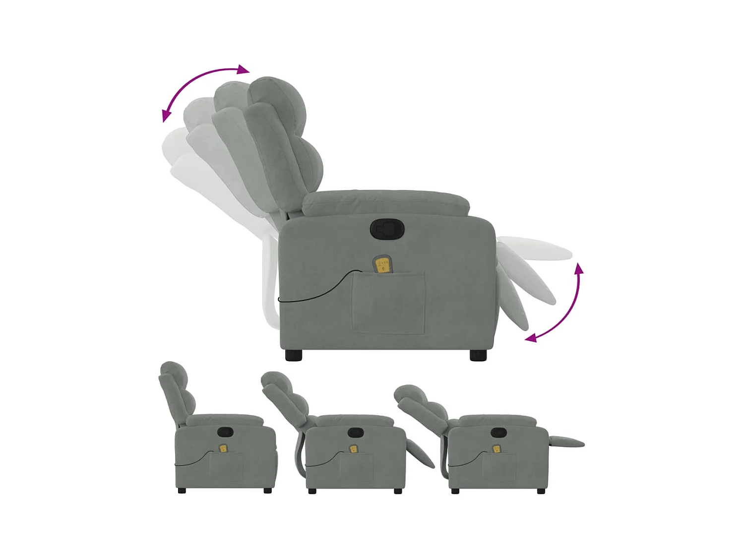 Fauteuil massant inclinable gris clair velours