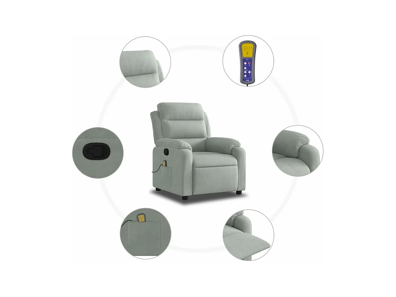 Fauteuil massant inclinable gris clair velours