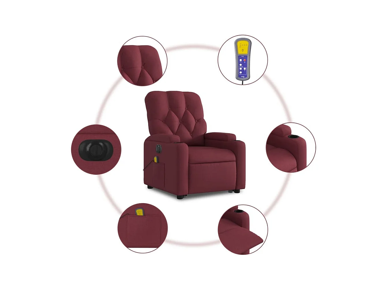 Fauteuil inclinable massant électrique Rouge bordeaux Tissu