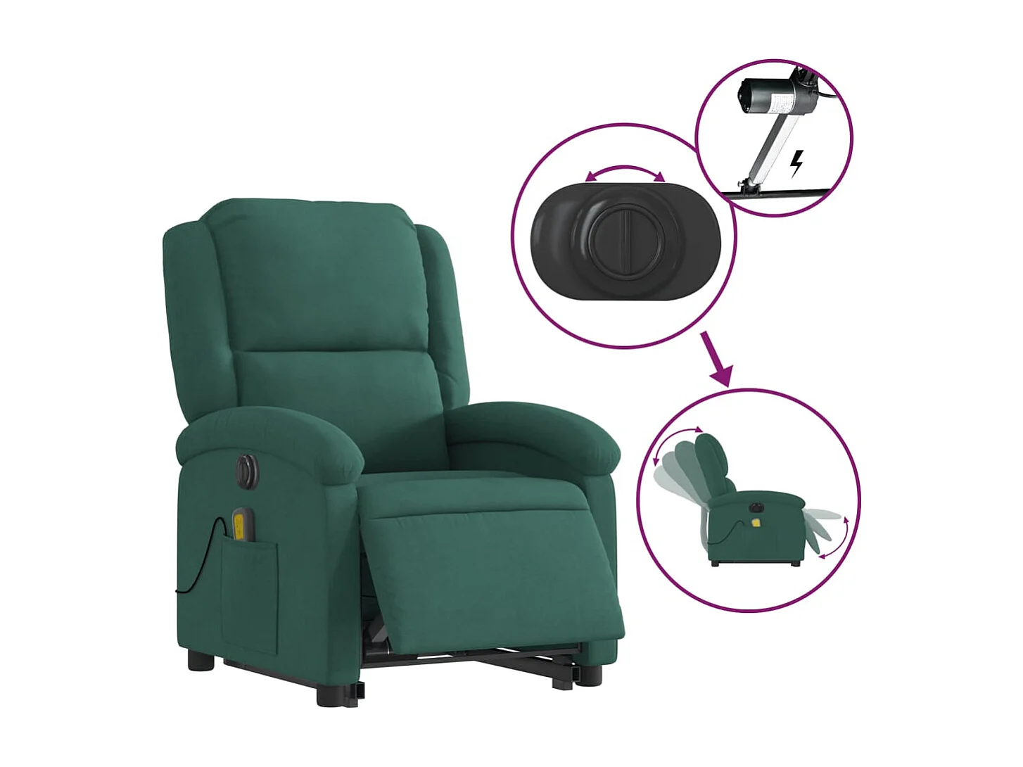 Fauteuil inclinable massant électrique vert foncé velours