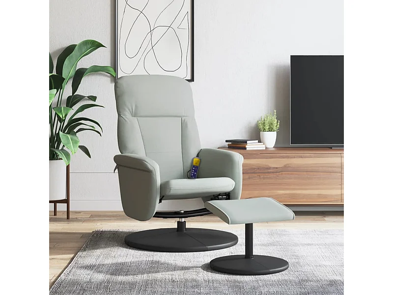 Sillón reclinable masaje con reposapiés terciopelo gris claro