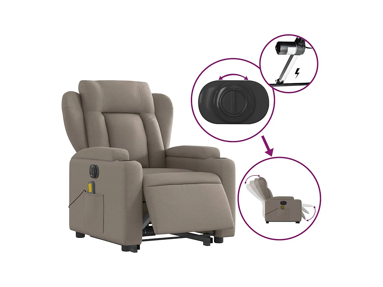 Fauteuil inclinable massant électrique Taupe Tissu