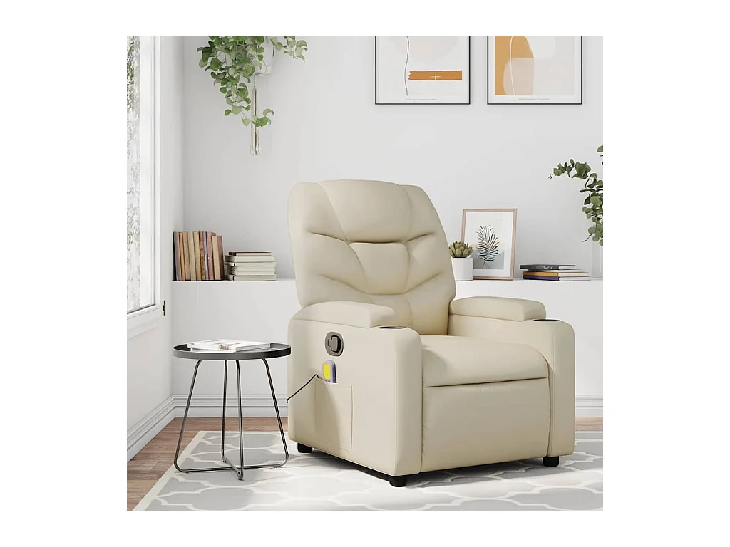 Fauteuil inclinable massant Crème Similicuir