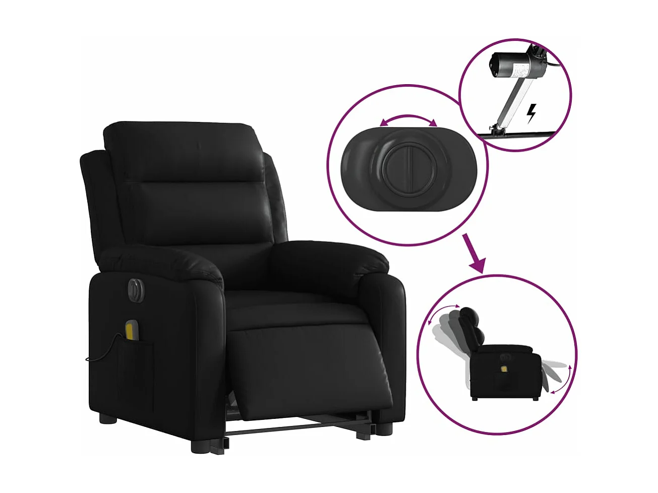 Fauteuil inclinable massant électrique noir similicuir