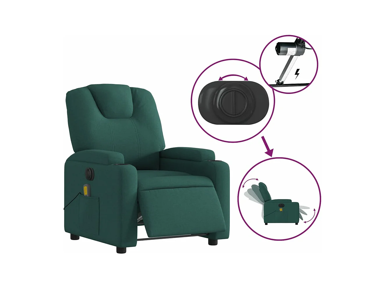 Fauteuil massant inclinable électrique Vert foncé Tissu