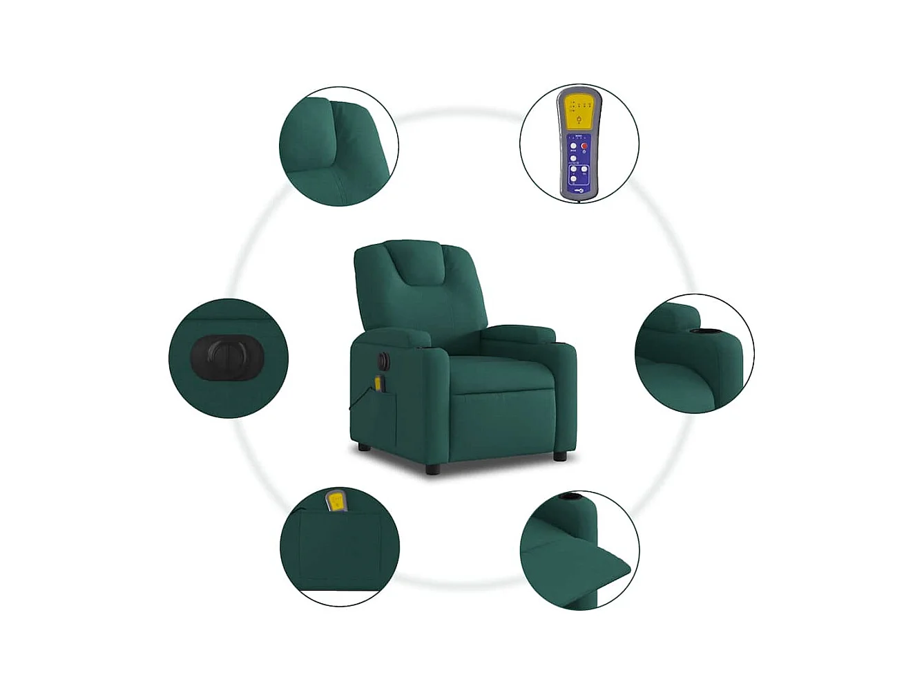Sillón reclinable de masaje eléctrico tela verde oscuro